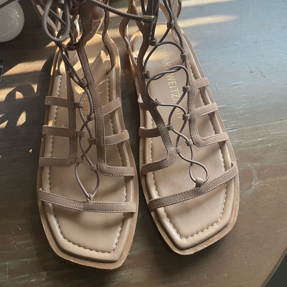 Stuart Weitzman Leather Neutral Gladiator Sandals